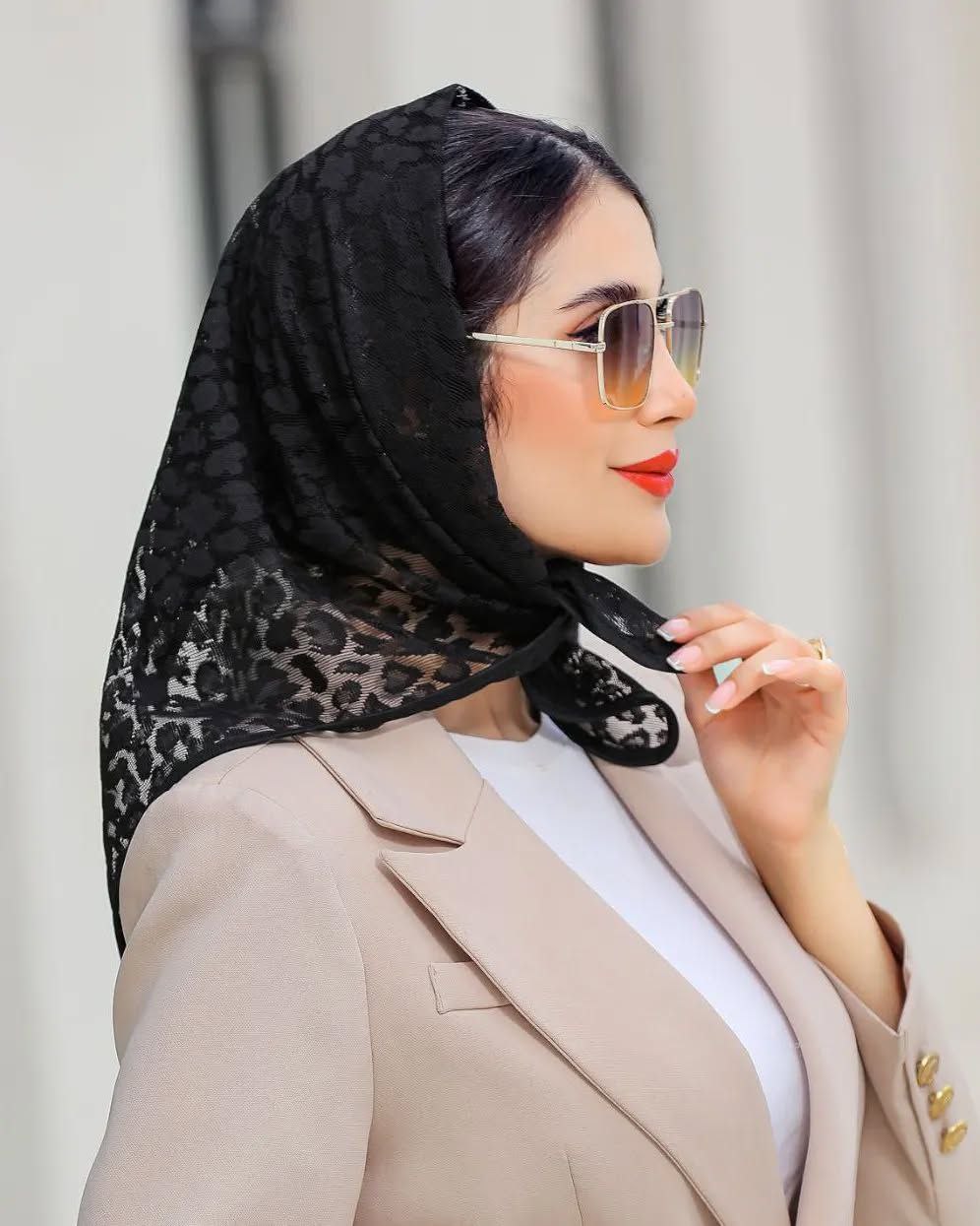 مینی اسکارف تور طرح سنگی (پلنگی مشکی)